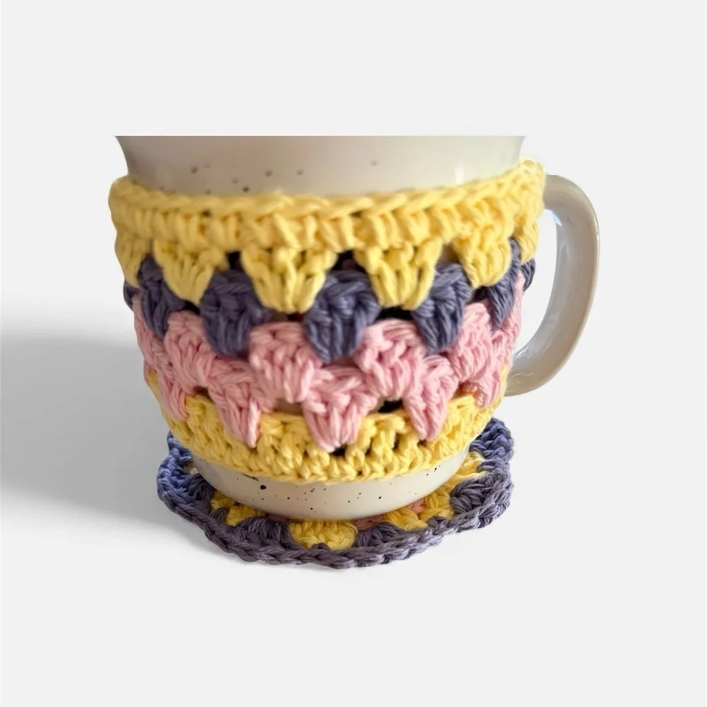 Handmade Pastel Granny Square Mug Cozy & Coaster Set